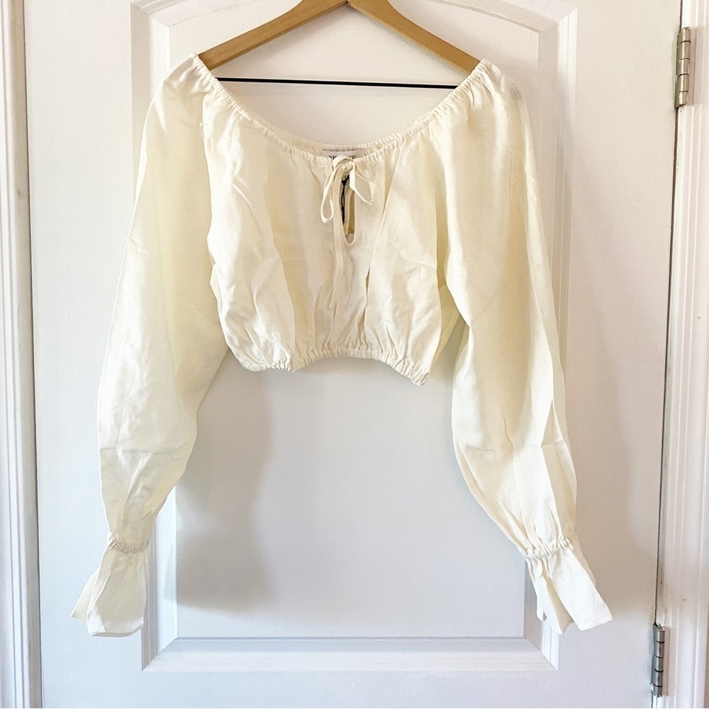 WeWoreWhat Ivory Linen Blend Cropped Blouse NWT - Picture 5 of 11